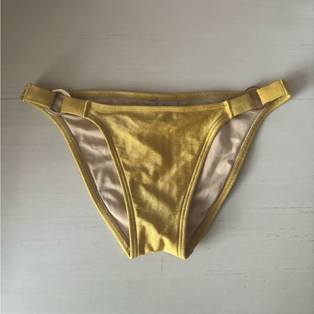 Luli Fama gold low rise bikini bottoms with O ring detailing